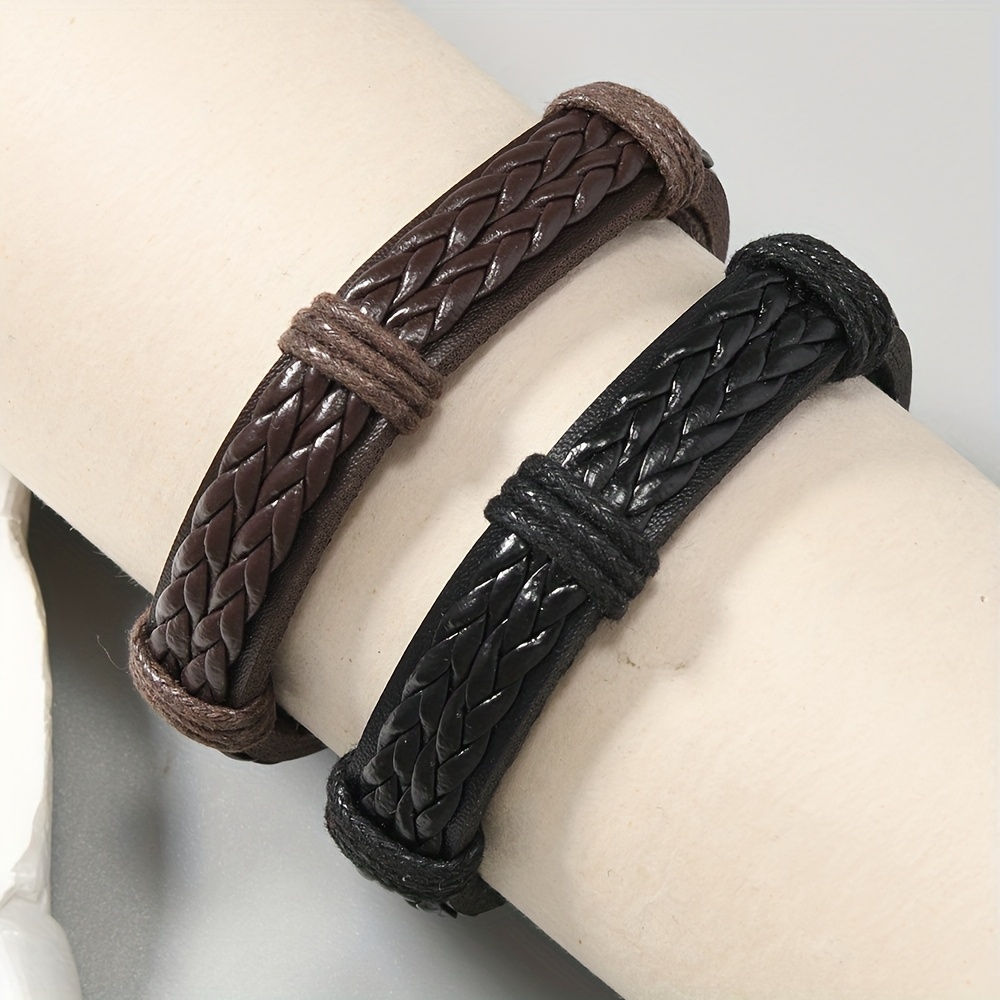 Adjustable Vintage Handwoven Leather Bracelet Dark Brown